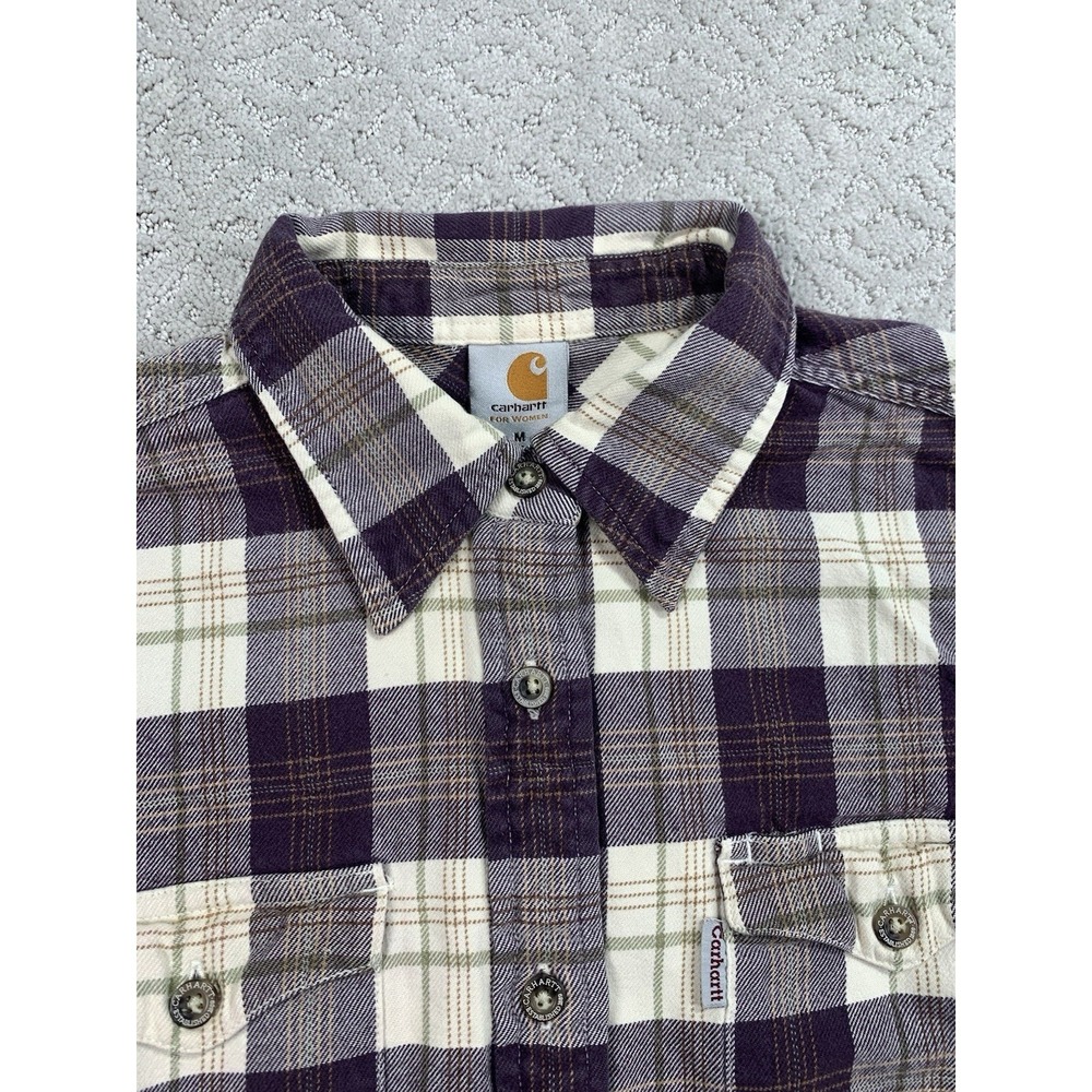 Carhartt Womens Purple Plaid Flannel Shirt Size Medium Button Front